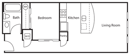 Open 1 Bed 1 Bath 416 floor plan